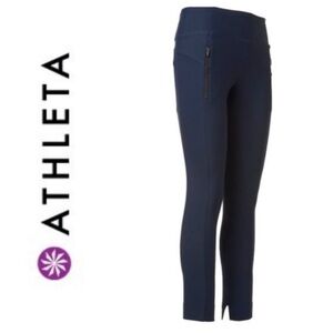 ATHLETA Stellar Tight Leggings Navy Blue Ankle Leggings with Zipper Small